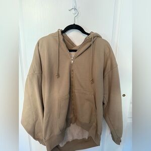 Brandy Melville Beige Zip-Up Hoodie